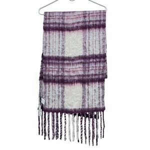 NWT Madewell Alpaca-Blend Dark Pomegranate Plaid Fringed Scarf/Wrap/Shawl One Sz